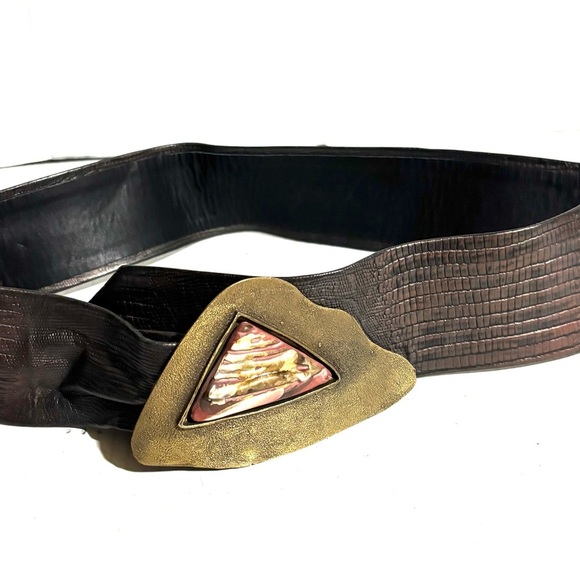 Handmade vintage leather Brown Textured Belt with Gold brass Buckle S/M